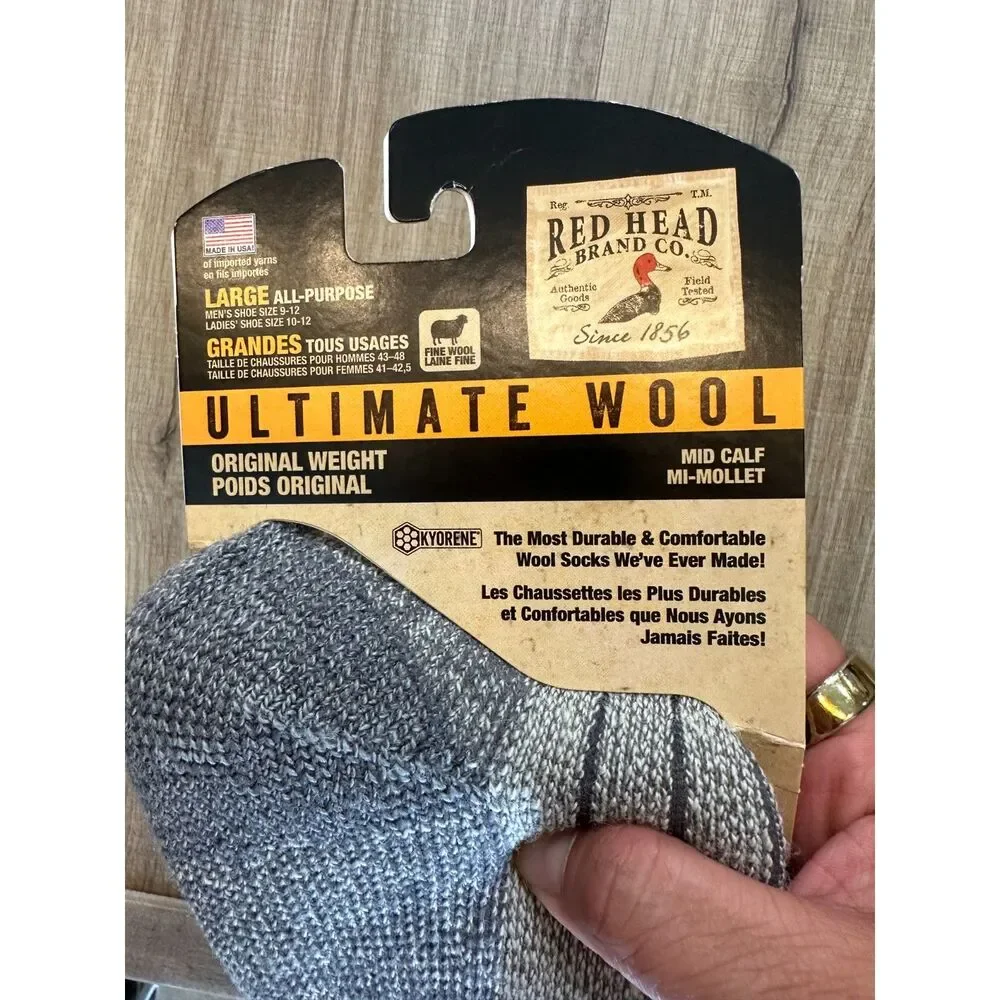 NWT RedHead Ultimate Merino Wool Heavyweight Gray Socks for Men Large